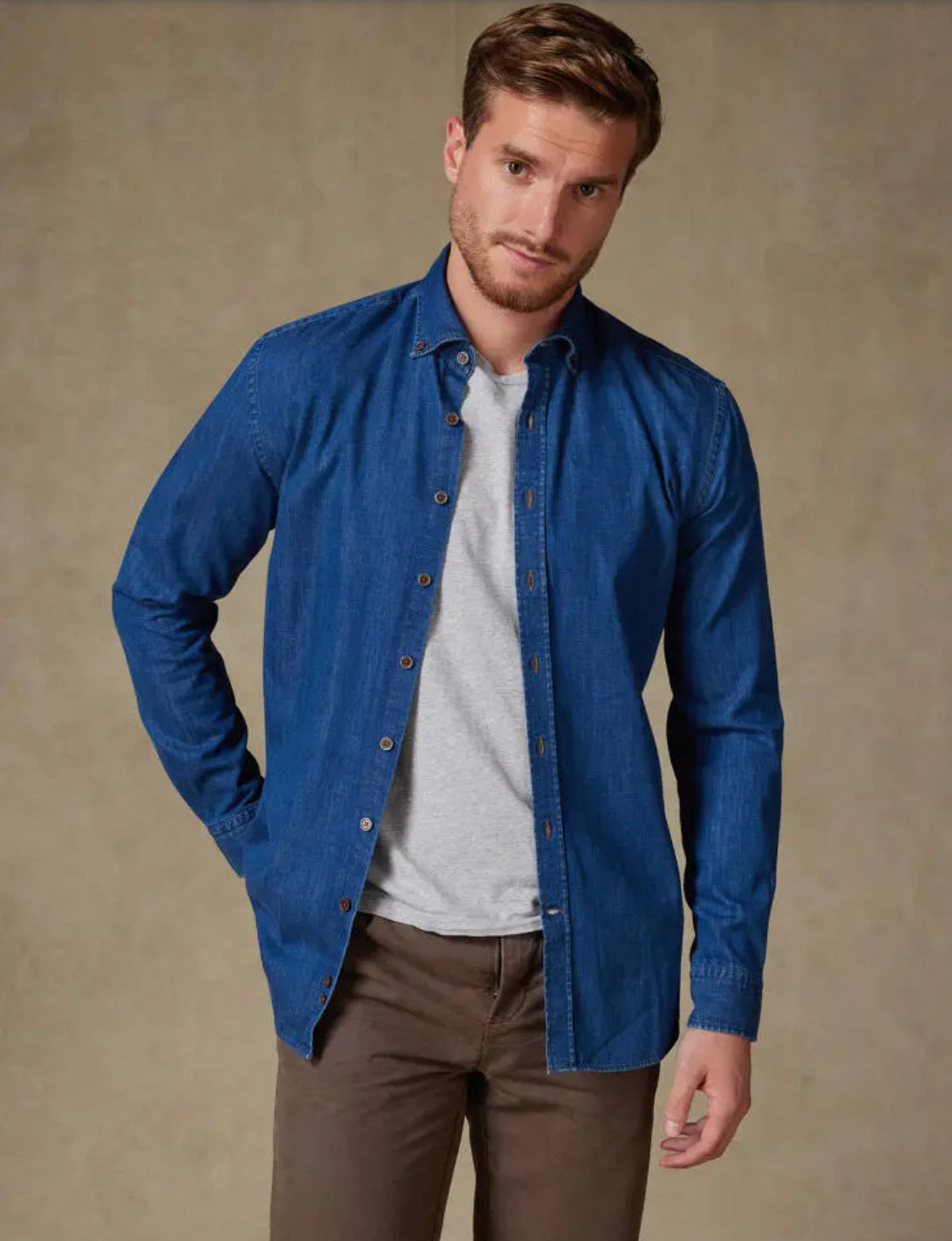 Cafe coton - Gael Denim slim fit shirt - Buttoned down collar