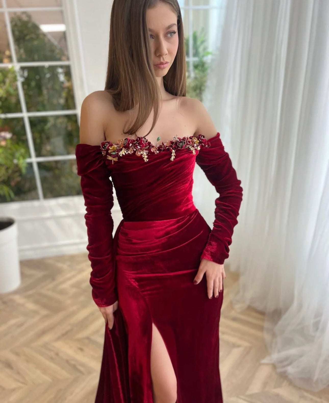 TEUTA MATOSHI - Crimson Velvet Mermaid Dress