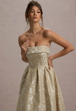 Gold Metallic Jacquard Sleevless Mid -Length