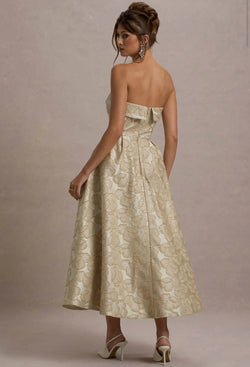 Gold Metallic Jacquard Sleevless Mid -Length