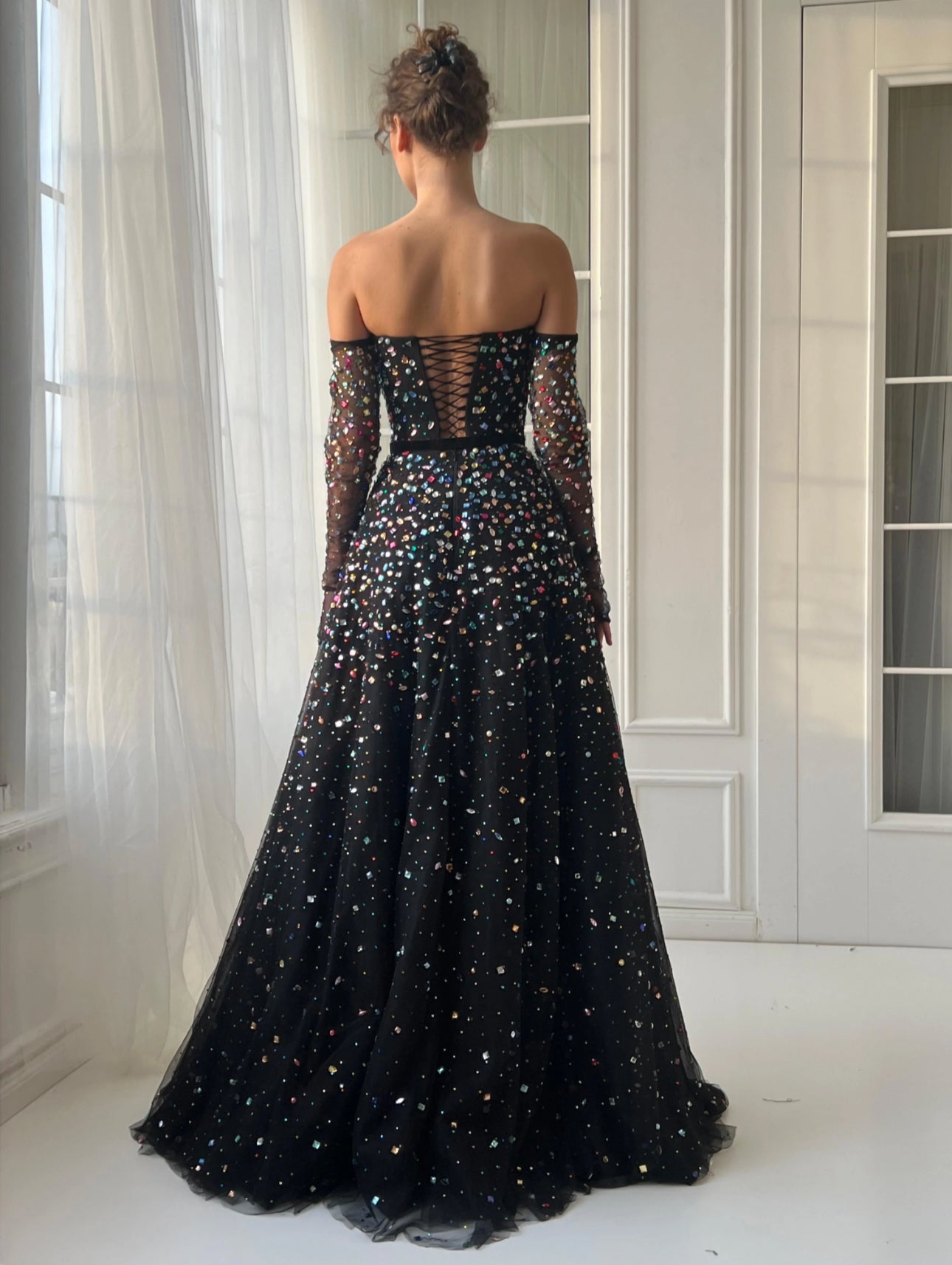 TEUTA MATOSHI - Stardust Mosaic Off-Shoulder Gown