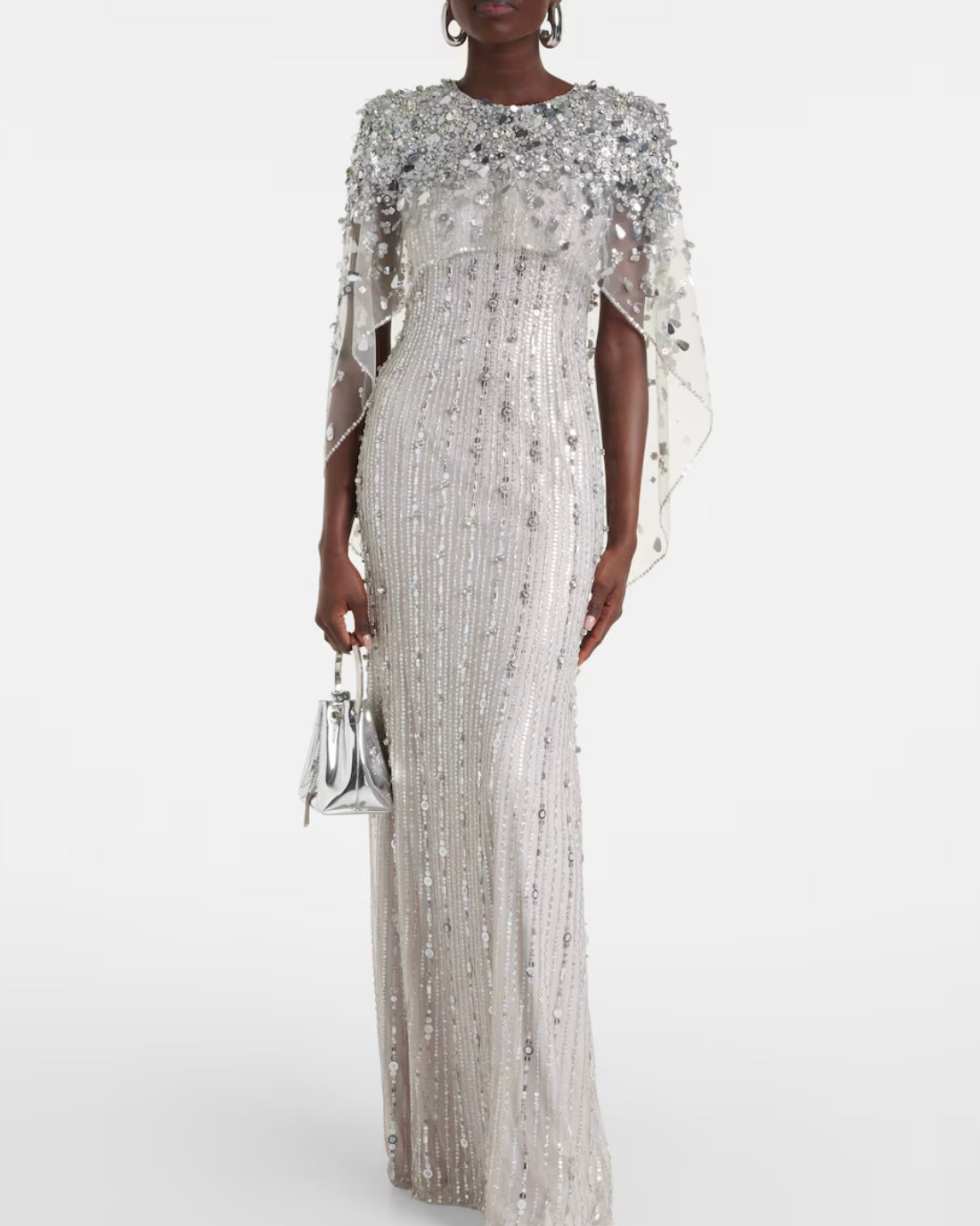 Silver long dress with midi cape